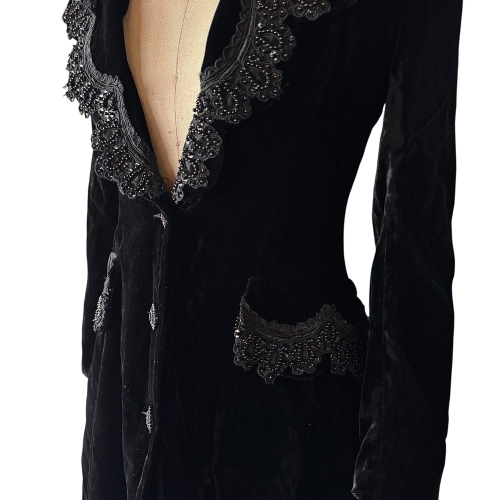 Vintage 1993 Anna Sui Black Velvet Beaded Edwardian Frock Coat - Picture 4 of 14